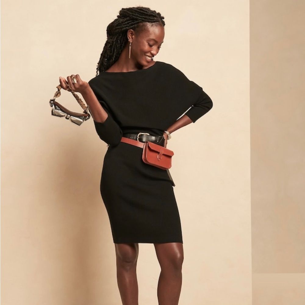 Banana Republic Colleta Off-Shoulder Sweater Dress Black Size Medium NWT $139